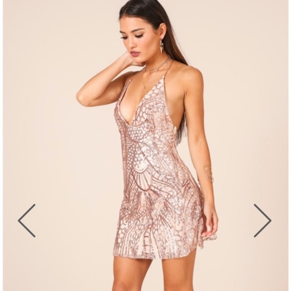 NWT Showpo Rose Gold Sequin Mini Dress - Picture 3 of 8